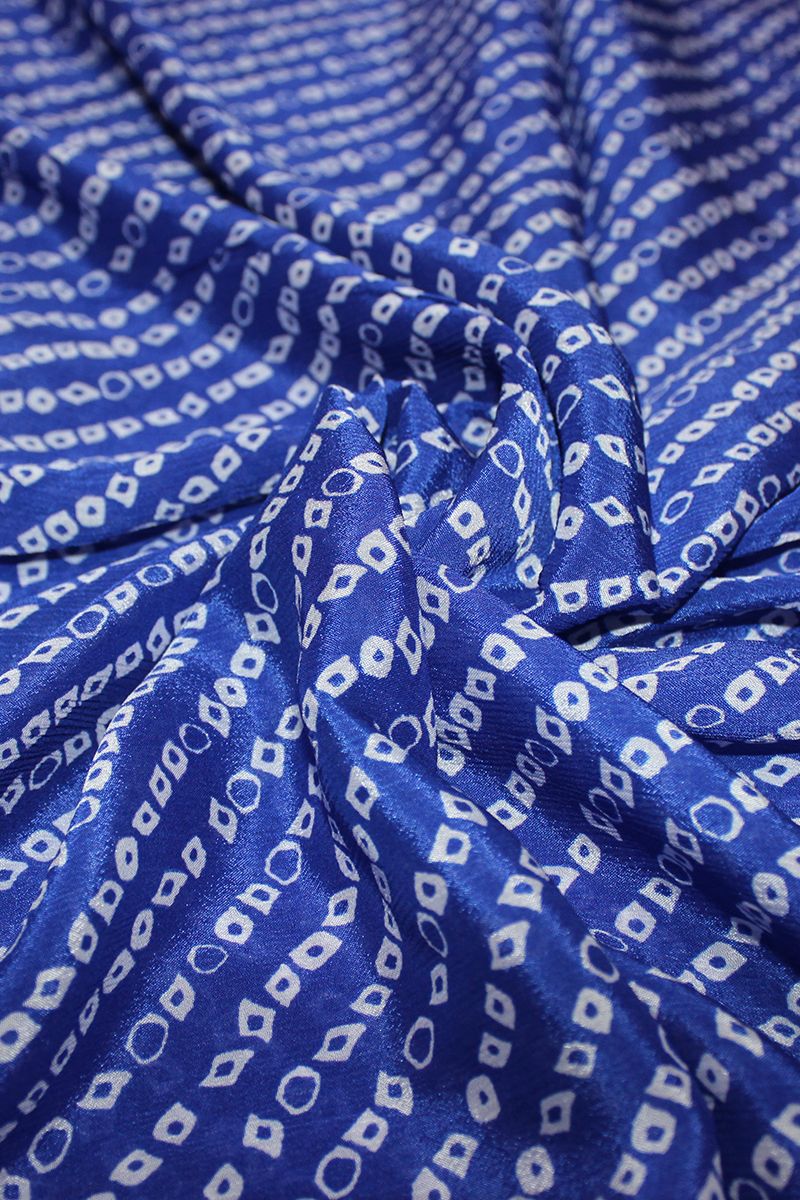 Blue Viscose Chinon Bandhani Stripes Digital Printed Fabric