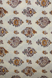 Flower Leaf Hand Block Printed Cream Pure Cotton Fabric