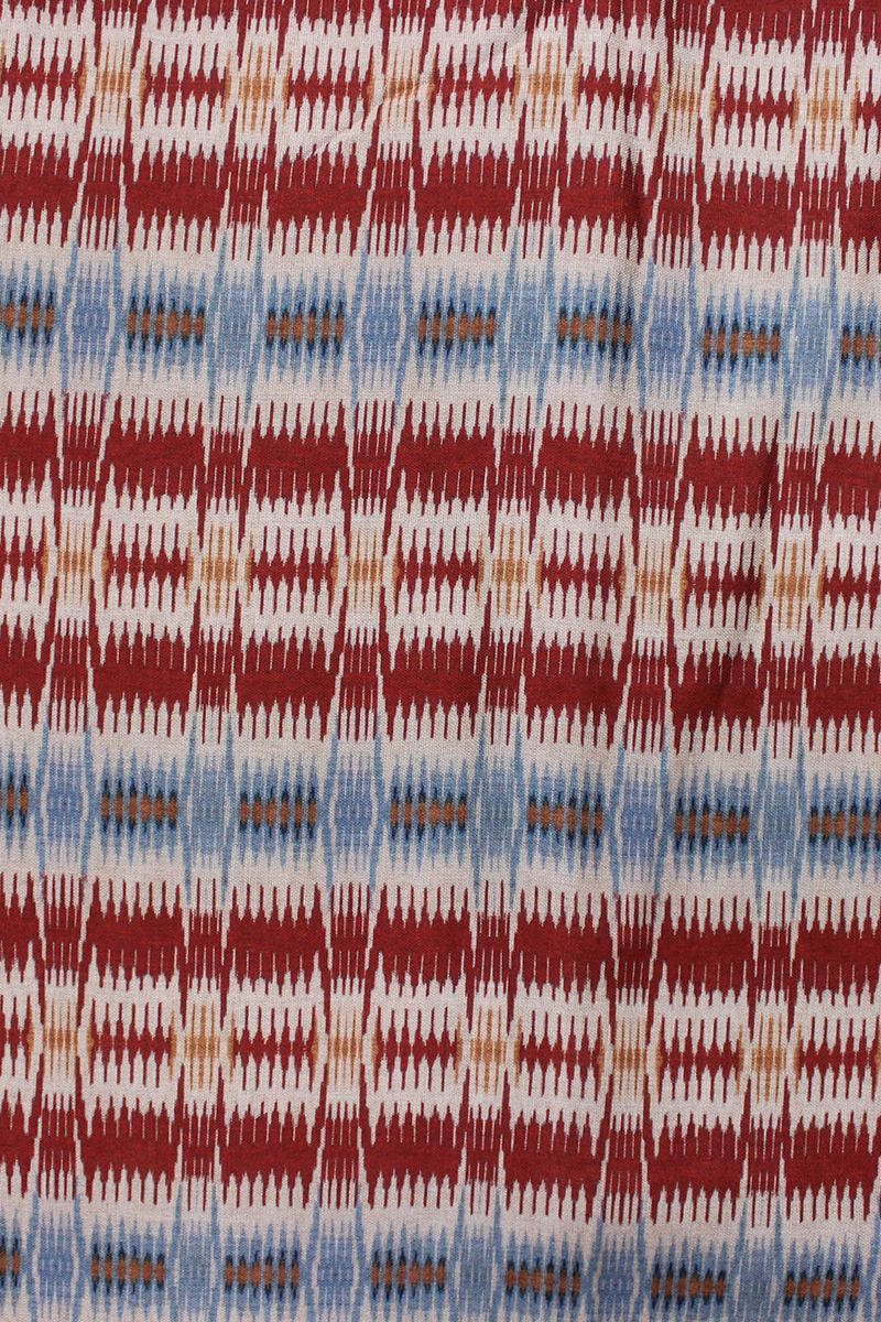 Red-Blue Zigzag Stripes Digital Printed Cotton Slub Fabric