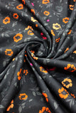 Flower Leaves On Black Digital Printed Cotton Slub Fabric