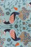 Mint Green Peacock Digital Printed Cotton Slub Fabric