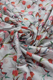 Red Flowers On Cream Digital Printed Cotton Slub Fabric