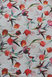 Red Flowers On Cream Digital Printed Cotton Slub Fabric