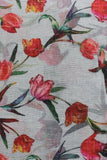 Red Flowers On Cream Digital Printed Cotton Slub Fabric