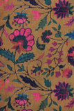 Khakhi Flower Leaves Digital Printed Linen Fabric