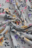 Grey Multicolor Flower Digital Printed Cotton Slub Fabric