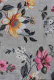 Grey Multicolor Flower Digital Printed Cotton Slub Fabric