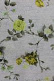 Off-White Green Flowers Digital Printed Cotton Slub Fabric