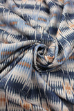 Cream Blue Abstract Zigzag Digital Printed Cotton Slub Fabric