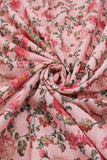 Peach Flower Leaves Digital Printed Cotton Slub Fabric