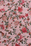 Peach Flower Leaves Digital Printed Cotton Slub Fabric