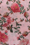 Peach Flower Leaves Digital Printed Cotton Slub Fabric