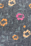 Grey All Over Flowers Digital Printed Cotton Slub Fabric