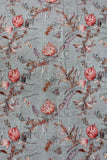 Grey With Red Flowers Digital Printed Cotton Slub Fabric