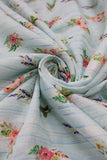 Sky Blue All Over Flowers Digital Printed Cotton Slub Fabric