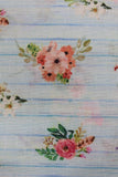 Sky Blue All Over Flowers Digital Printed Cotton Slub Fabric