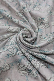 Brownish Grey Flowers Digital Printed Cotton Slub Fabric