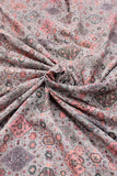 Reddish Brown Flower Digital Printed Cotton Slub Fabric